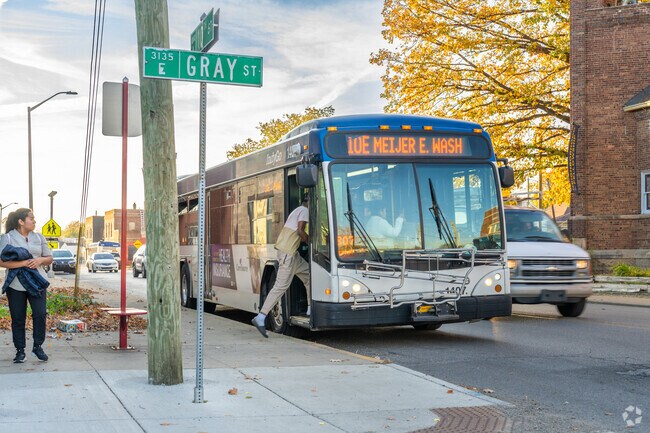 IndyGo bus routes run constantly in Near Eastside where locals can get around conveniently.