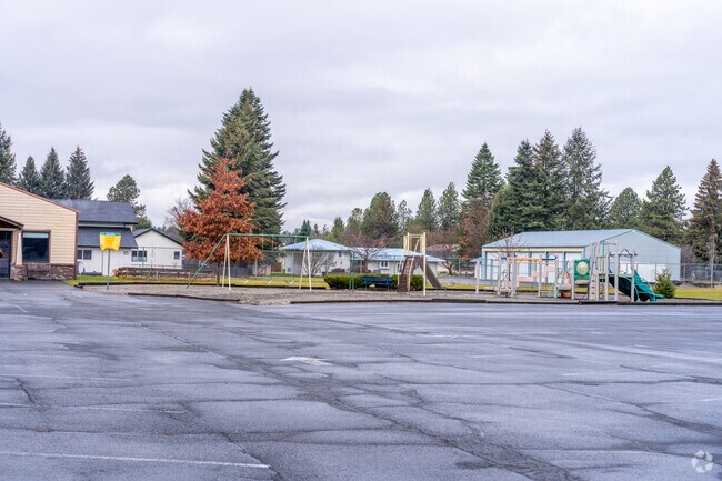Coeur d'Alene Christian School features a large parking lot next to the schools.