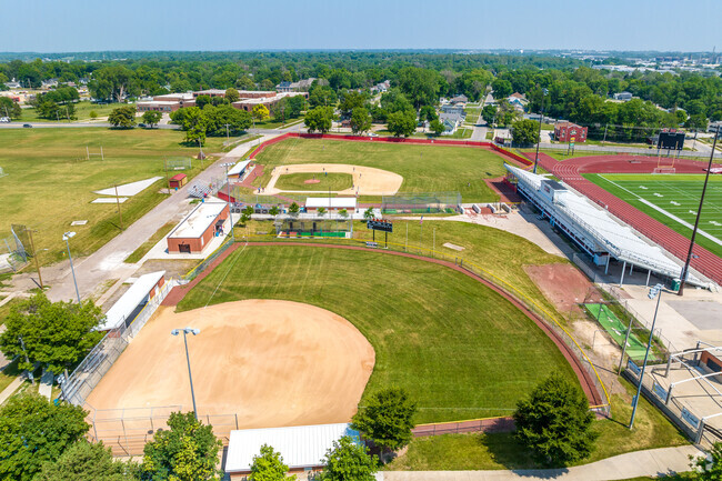 Scarlet baseball fields are right across the street from East High in Capitol Park, IA.