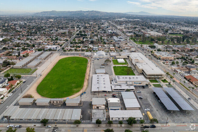 Aerial view of. Montebello Intermediate School in Montebello, Ca.