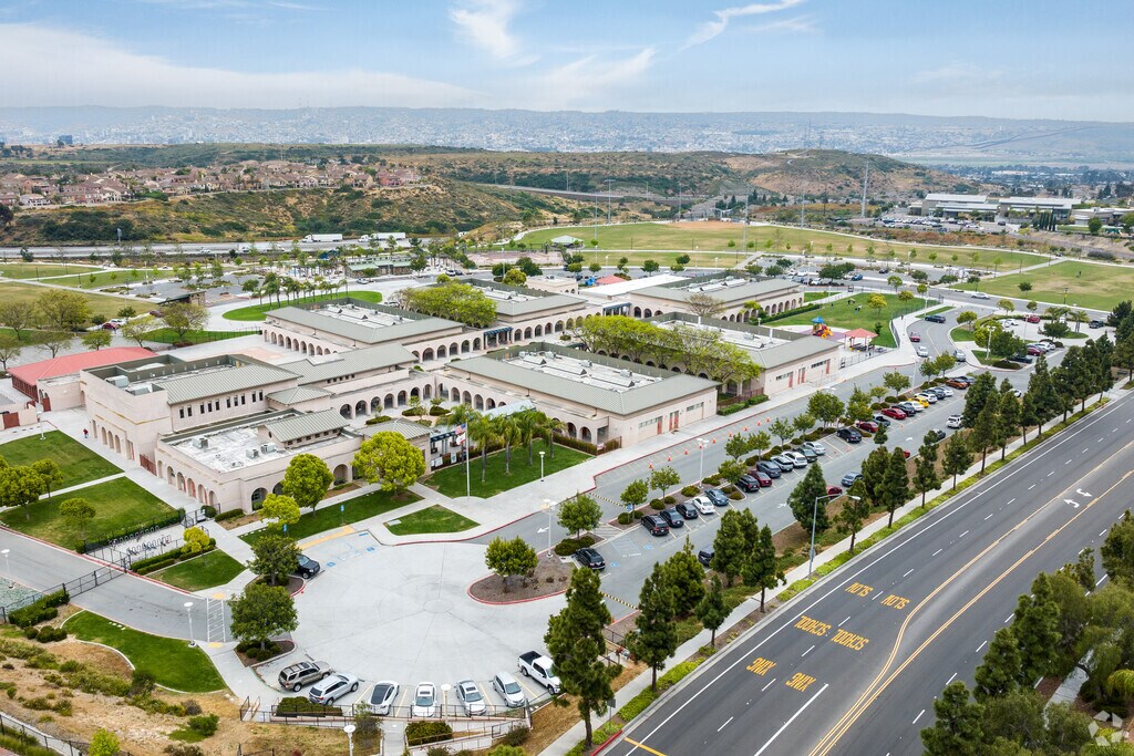An elevated view of Ocean View Hills Elementary shows the large campus in Ocean Crest.