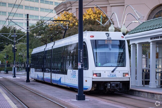The Tide Light Rail passes through MacArthur Square in Downtown Norfolk.