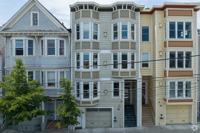 Victorian and Edwardian line Belcher Street in Duboce Triangle neighborhood.