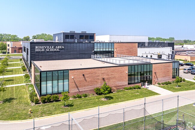 Roseville Area High School is located in Roseville on the north side of Hwy 36.