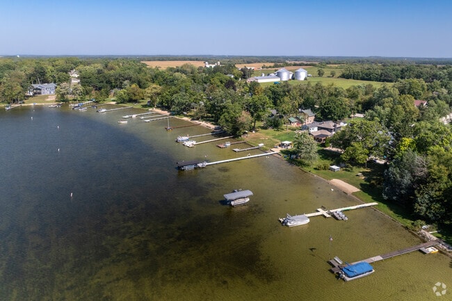 Bohners Lake’s shore is lined with homes offering peaceful waterfront living.