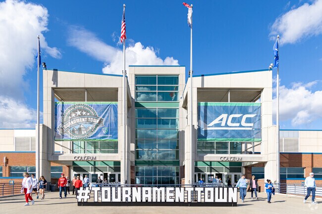 Feel the excitement of fans leaving an ACC game at Greensboro Coliseum Complex in Hunter Hills.