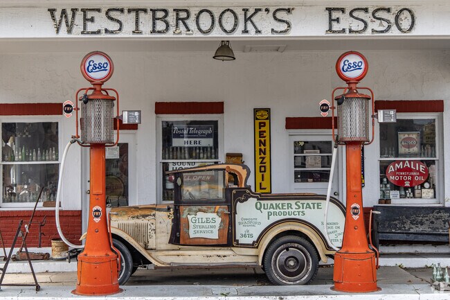 Antique items are on display for visitors to enjoy at Westbrook's Esso in Kingwood.