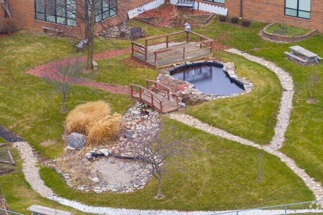 Ossian Elementary School has a charming pond area for the students to explore.
