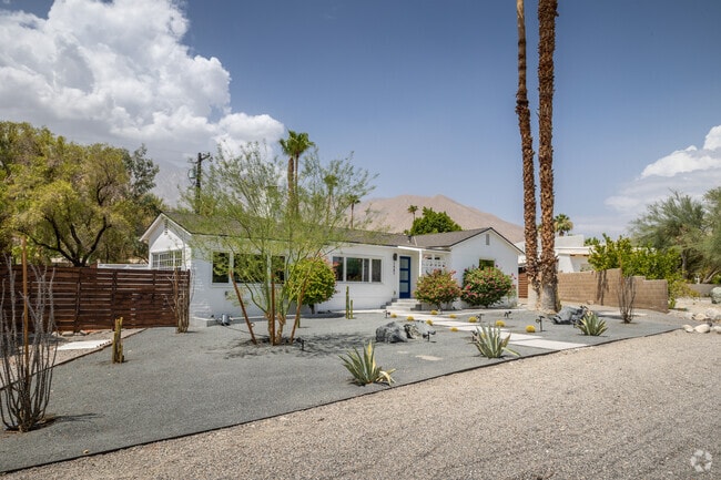 Beautifully designed desert landscaping seen in front of a home in Chino Canyon.