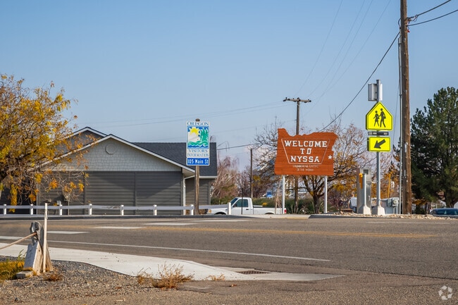 Welcome sign greets visitors entering Nyssa in Treasure Valley.