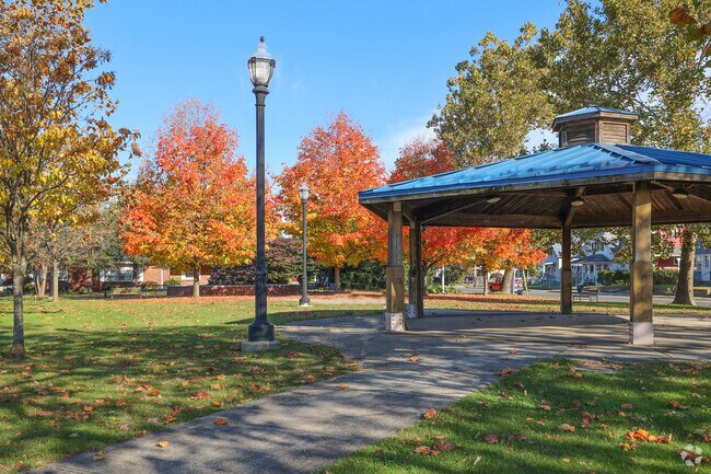 Aldenville Common is full of lush colorful trees.