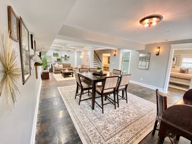 Large main living area with room for living, dining and desk