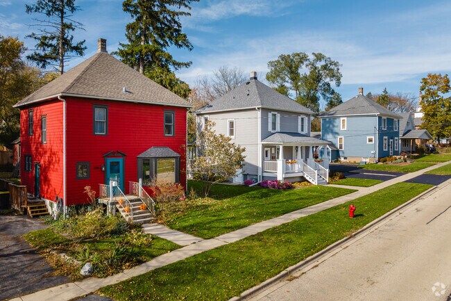 Colorful four square homes sit on the northern border of Trout Valley, near Cary.