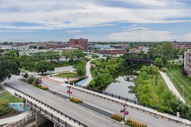 The Wildcat Walk of Excellence runs on both sides of the Wildcat Creek in Downtown Kokomo.