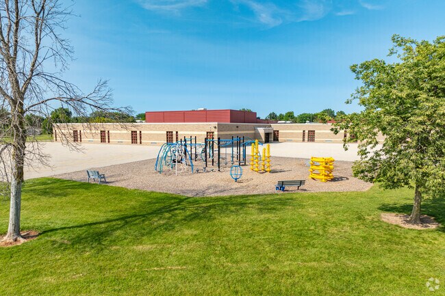 A playscape with climbing structure awaits recess at the Wilder Elementary School in Green Bay.