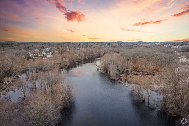 The Charles River connects through the center of Dedham, Massachusetts.