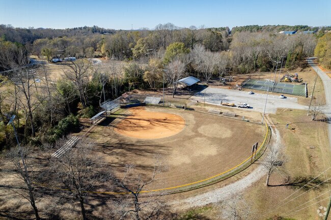 An aerial overview of Jaycee Park located in the Pickens neighborhood.