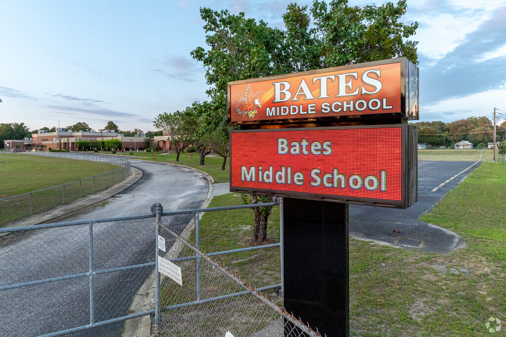 Bates Middle School is centrally located in a residential neighborhood.