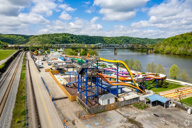 Sandcastle Water Park features beautiful river views from the top of the water slides.