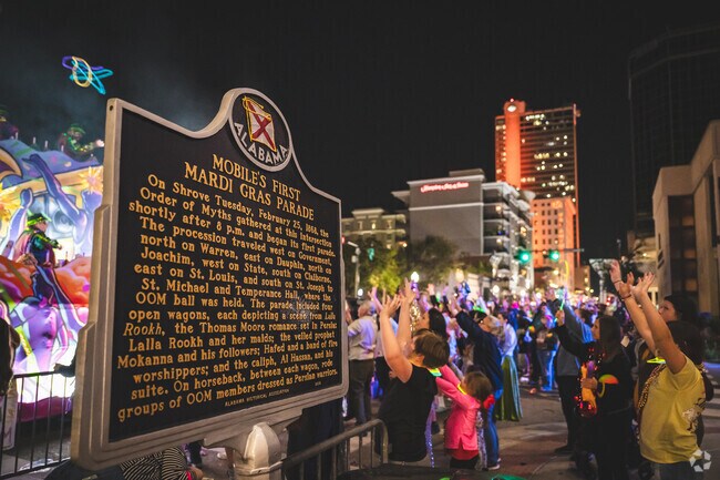 Downtown Mobile, AL is the first city in American to host Mardi Gras Parades starting in 1703.