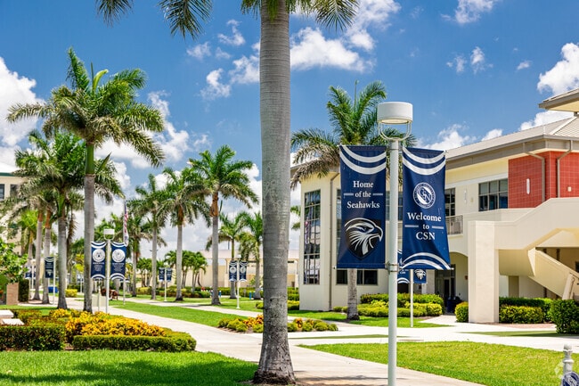 Community School of Naples features long outdoor corridors.