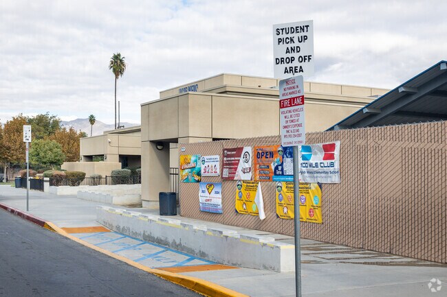 Read the latest happenings on the banners in front of Jacob Wiens Elementary School in Hemet.
