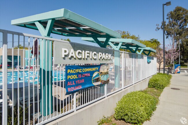 Signage for Pacific Park and swimming pool.