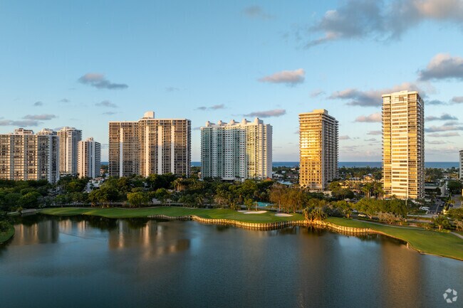 Aventura is primarily made up of condo apartments surrounded by water and a golf course.