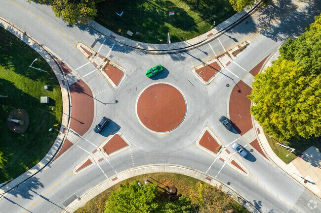 Enjoy nice flowing traffic in Reisterstown Station with roundabouts.