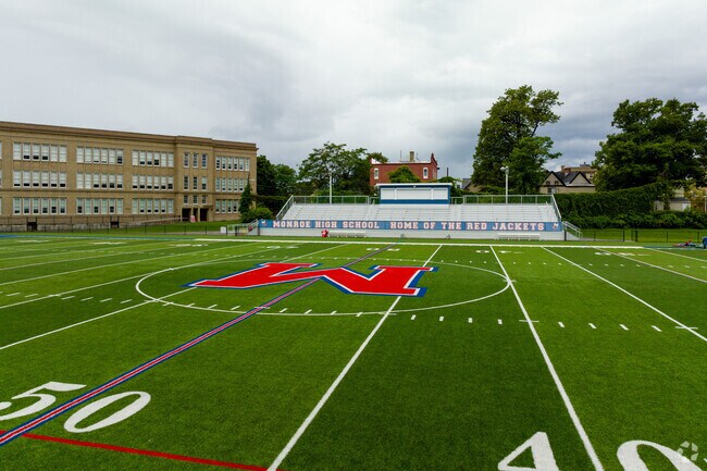 Athletic field facing stands at Monroe Lower School.