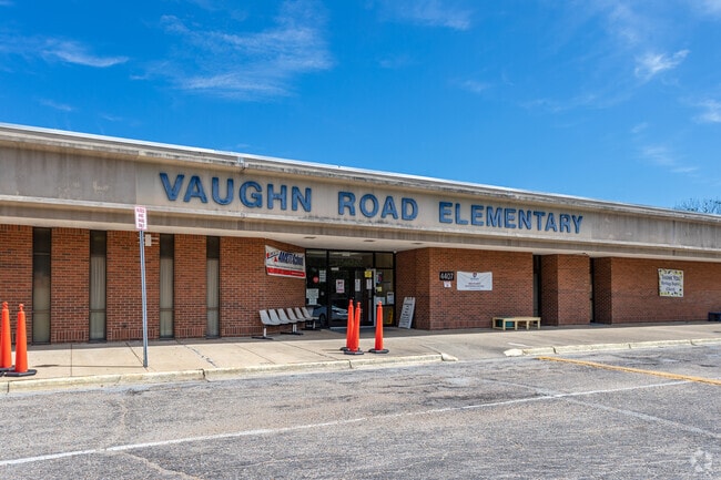Front entrance of Vaughn Road Elementary sits southeast of Hillwood.