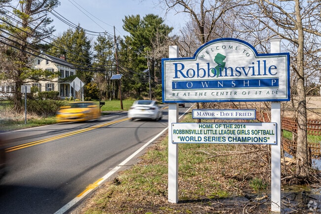Robbinsville Township's welcome sign boasts that locals can 