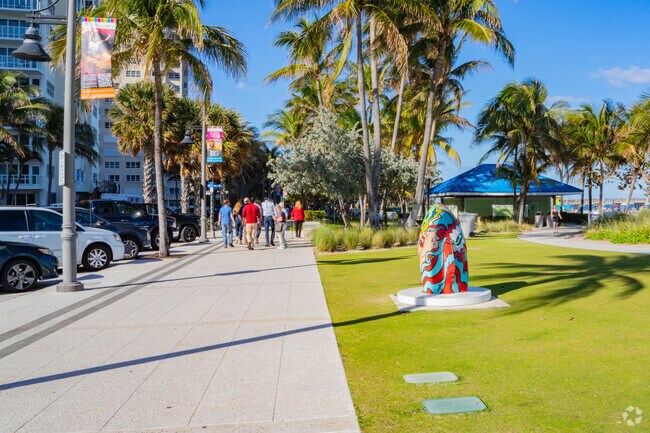 People Walking on The beach Side Walk in Pompano and Santa Barbara Shores Neigborhood.