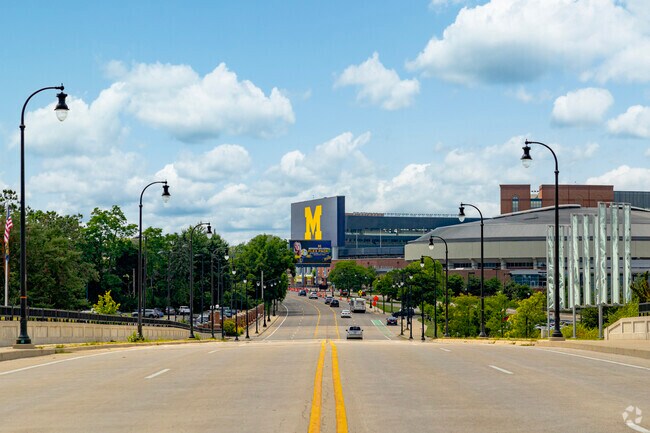Just West of Lower Burns Park is University of Michigan Campus and The Big House stadium.