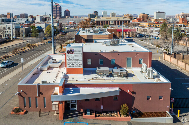 ABQ Charter Academy and downtown Albuquerque in the background.
