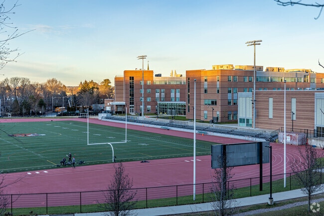Newton North High School has a football field with tracks.