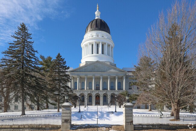 Maine's majestic capitol building, the State House, overlooks Capitol Park in Augusta.