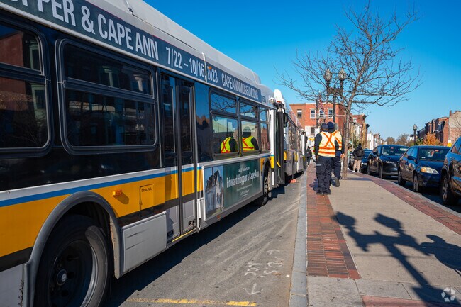Buses are always ready to give rides at the Central Maverick Square commuter hub.