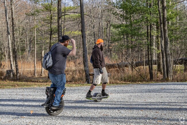 Friends ride around the trails at Laurel Summit State Park in Lincoln.