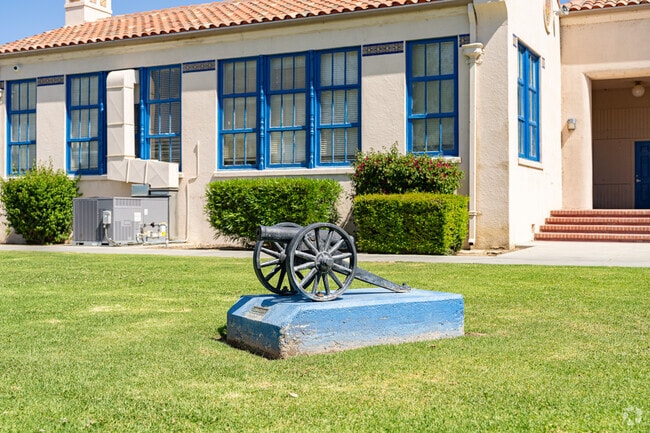 A small canon at the entrance to Avenal High School was dedicated by a previous graduated class.