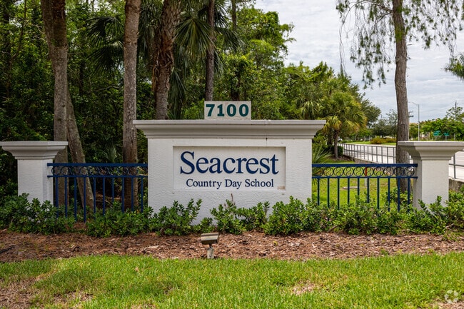 Seacrest Country Day School in Naples welcomes students with a large sign by the road.