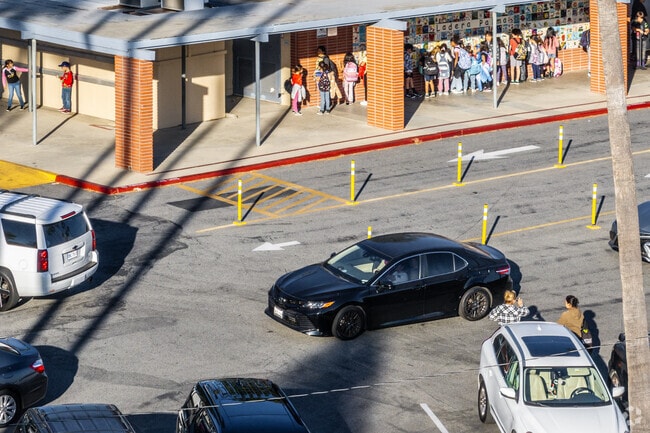 Students line up at Ladera Palma Elementary in La Habra City.