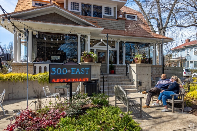 Residents can enjoy a bench to relax after their meal at 300 East in Dilworth.