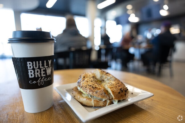 Try the everything bagel sandwich at Bully Brew Coffee.