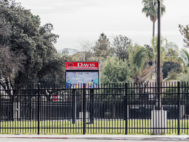 The signage of Davis (Caroline) Intermediate School in San Jose, California.