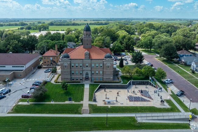 Saunders County Veterans Memorial sits outside the courthouse in downtown Wahoo.