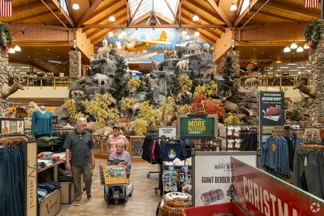 Nearby Cabela’s sells outdoor gear and apparel.