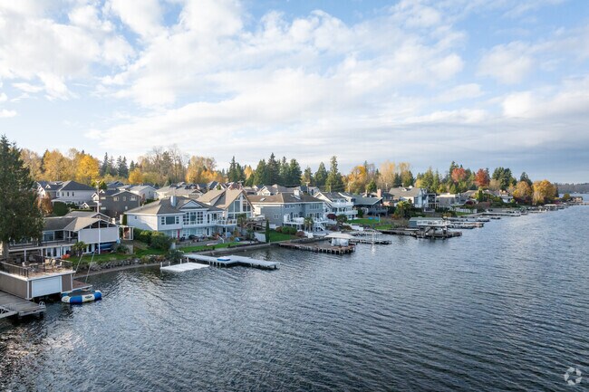 Along the lake shore, houses with private docks and views of the water go for $1 million.