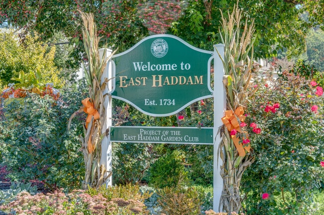 The welcoming sign of East Haddam, established in 1734 standing proudly in the heart of town.