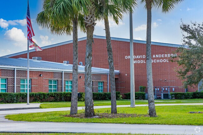 David L Henderson Middle school sign and a high flying fag represent the school.